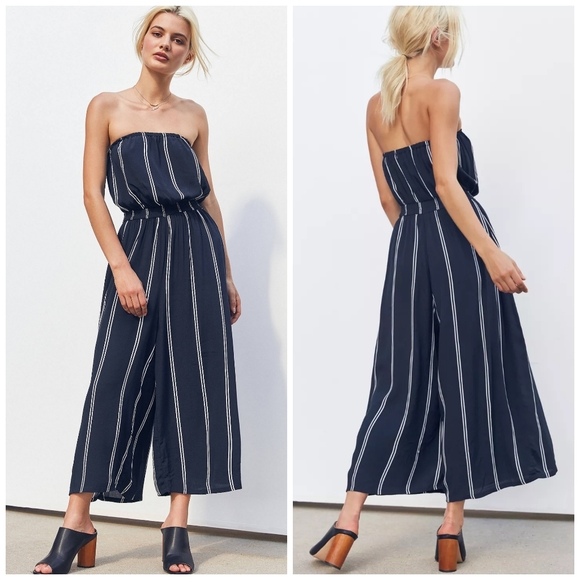 Urban Outfitters Pants - UO Silence + Noise Jackson Blue & White Striped Strapless Culotte Jumpsuit